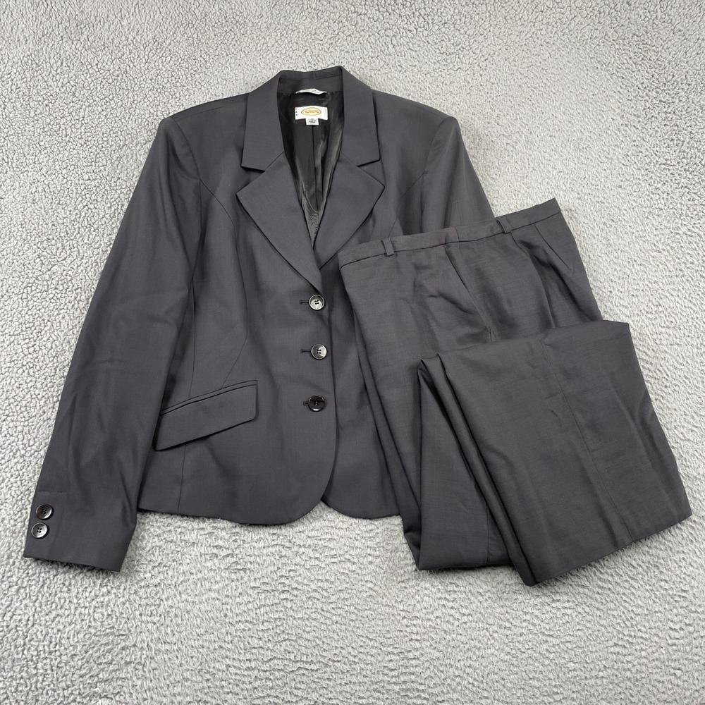 Talbots Pant Suit Womens 12 Gray Italian Wool 3-Button Blazer Straight Leg